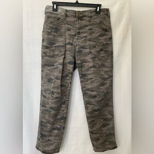 Anthropologie Camouflage and embroidered Straight Leg Pants